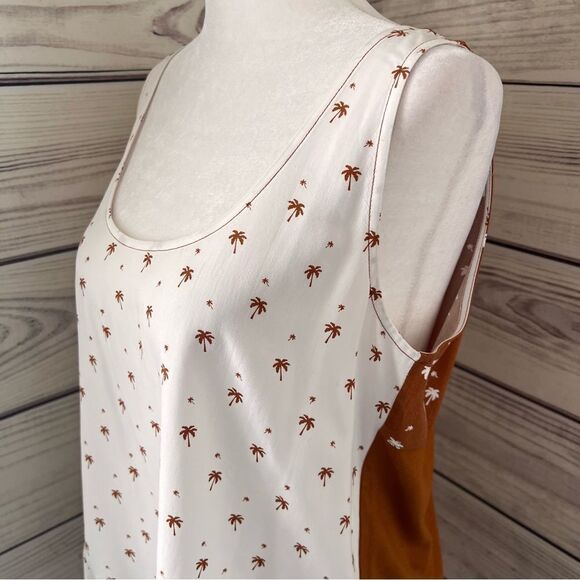 Dolan Anthropologie Brown & White Palm Tree Patterned Colorblock Tank Top - Picture 5 of 9